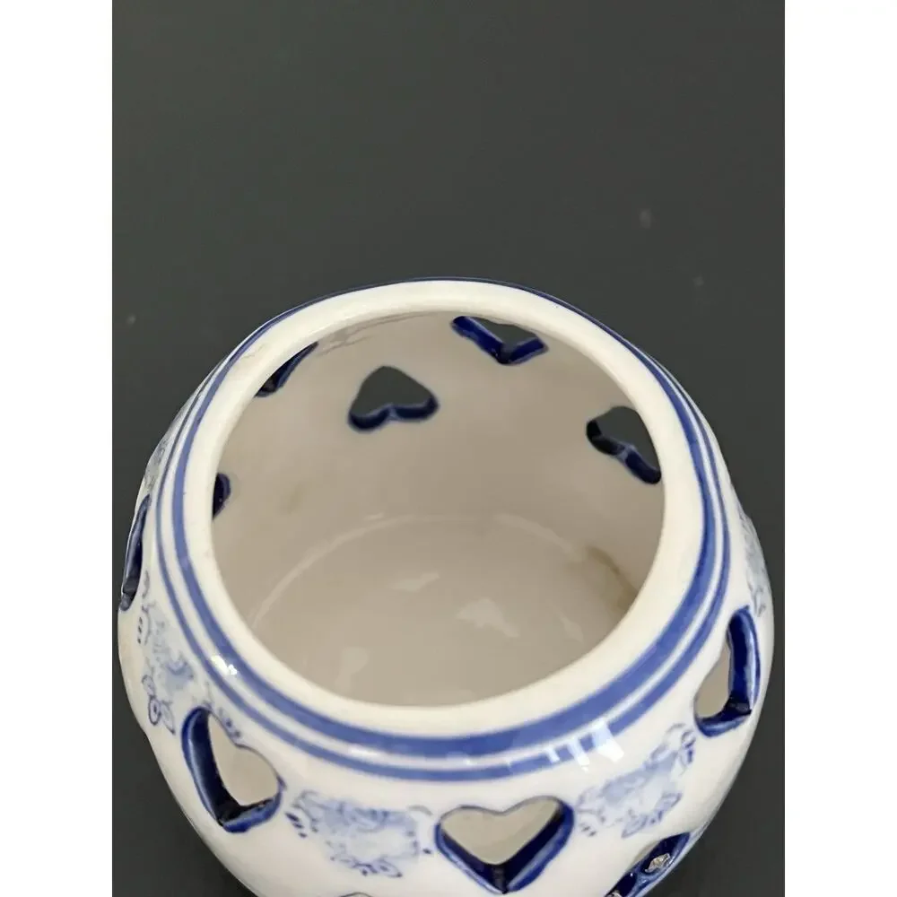 2 Delft Blue Tea Light Holder Candle Ceramic Vintage Hearts Hand painted Holland